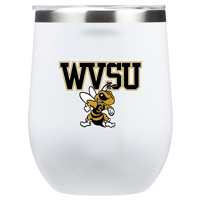 Corkcicle Stemless Wine Glass with West Virginia State Univ Yellow Jackets Primary Logo