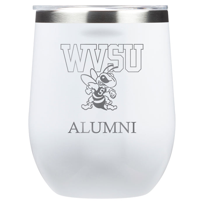 Corkcicle Stemless Wine Glass with West Virginia State Univ Yellow Jackets Alumnit Primary Logo