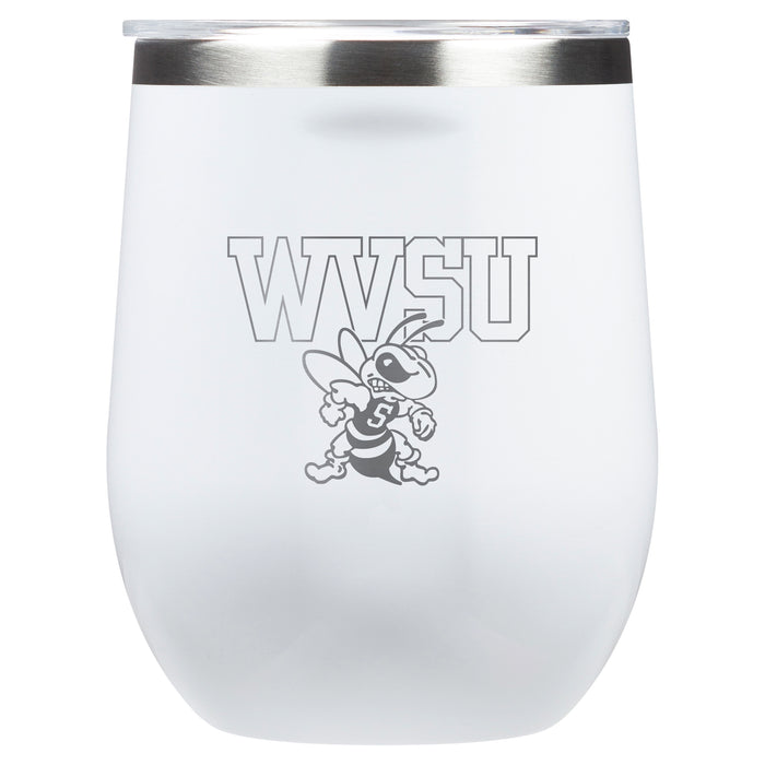 Corkcicle Stemless Wine Glass with West Virginia State Univ Yellow Jackets Primary Logo