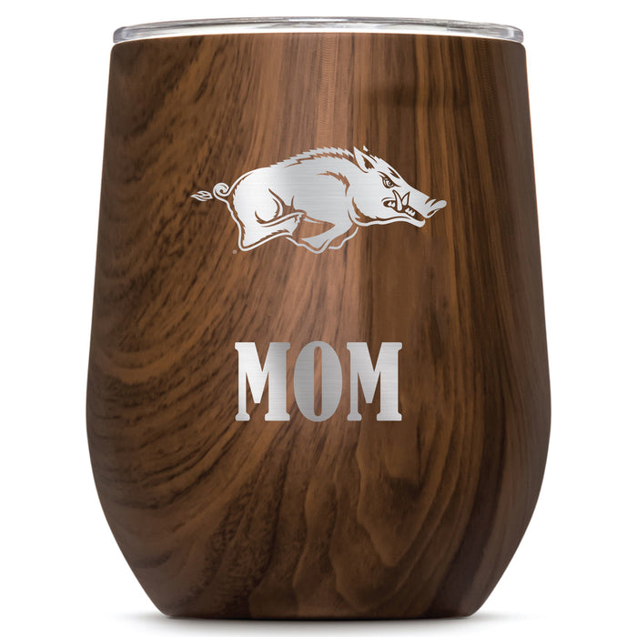 Corkcicle Stemless Wine Glass with Arkansas Razorbacks Mom Primary Logo