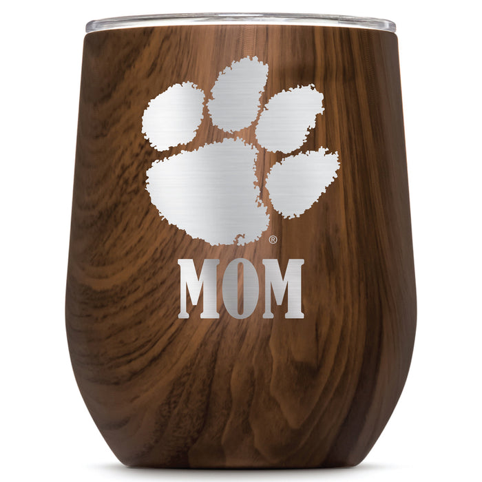 Corkcicle Stemless Wine Glass with Clemson Tigers Mom Primary Logo