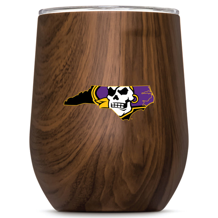 Corkcicle Stemless Wine Glass with East Carolina Pirates Secondary Logo