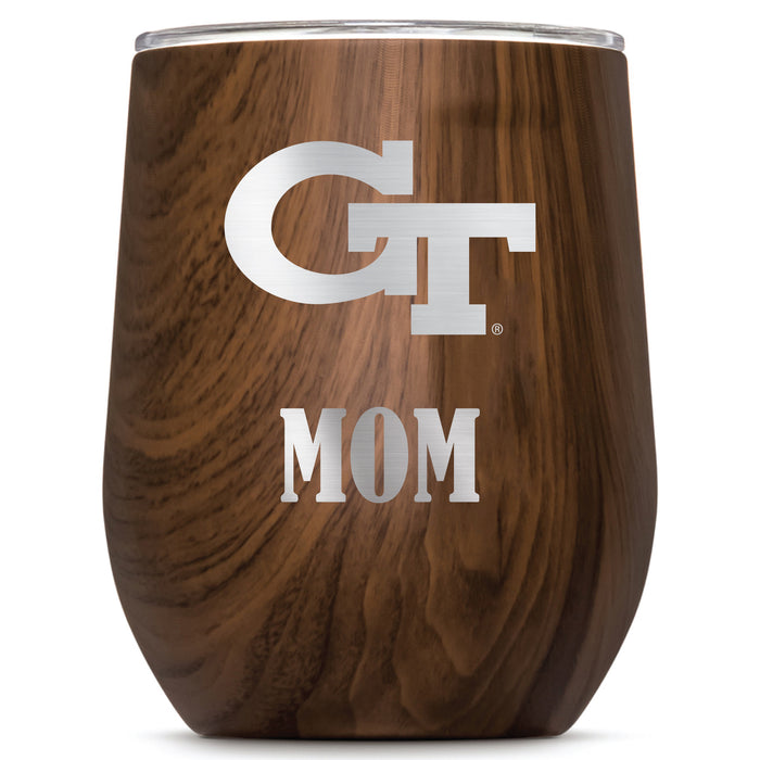 Corkcicle Stemless Wine Glass with Georgia Tech Yellow Jackets Mom Primary Logo