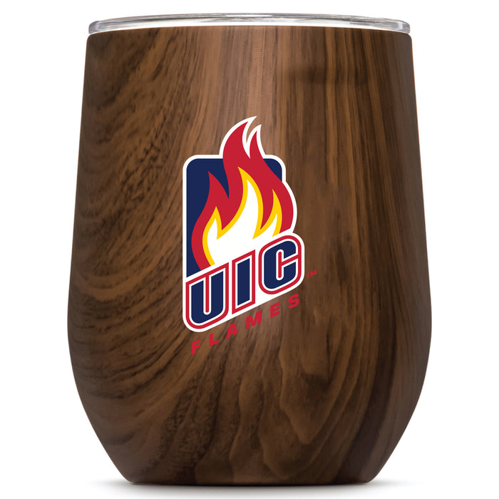 Corkcicle Stemless Wine Glass with Illinois @ Chicago Flames Primary Logo