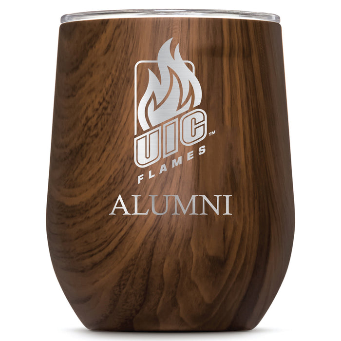 Corkcicle Stemless Wine Glass with Illinois @ Chicago Flames Alumnit Primary Logo