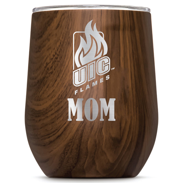 Corkcicle Stemless Wine Glass with Illinois @ Chicago Flames Mom Primary Logo