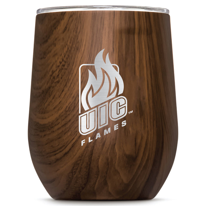 Corkcicle Stemless Wine Glass with Illinois @ Chicago Flames Primary Logo