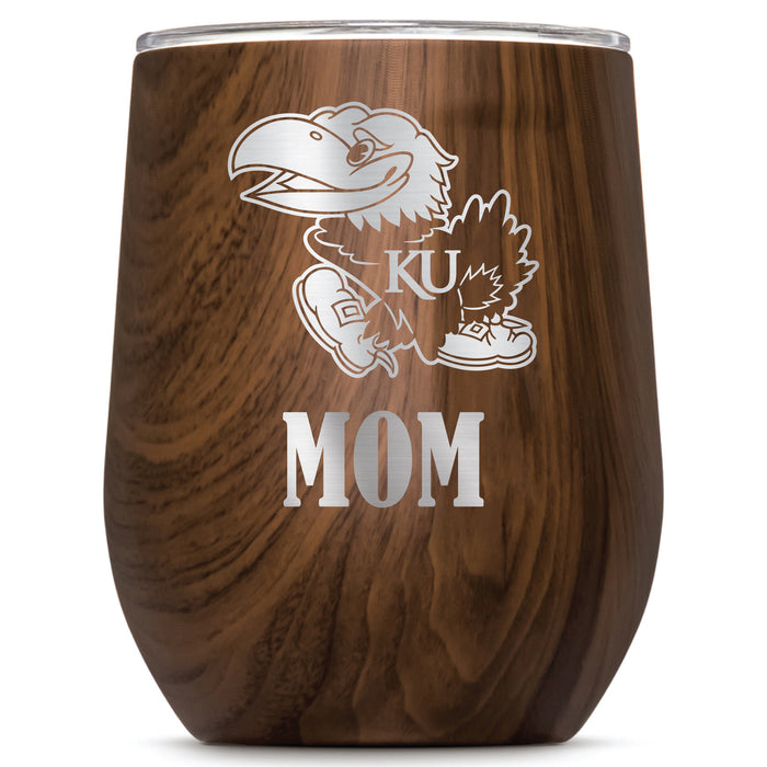 Corkcicle Stemless Wine Glass with Kansas Jayhawks Mom Primary Logo