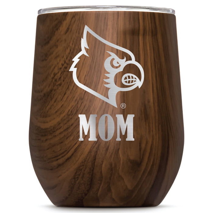 Corkcicle Stemless Wine Glass with Louisville Cardinals Mom Primary Logo