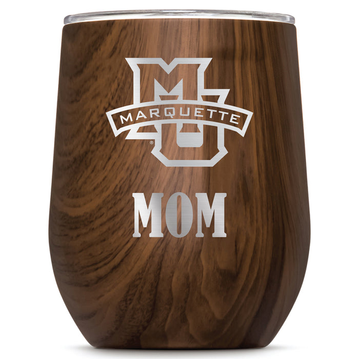 Corkcicle Stemless Wine Glass with Marquette Golden Eagles Mom Primary Logo