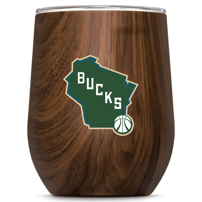 Corkcicle Stemless Wine Glass with Milwaukee Bucks Alternate 2 Logo