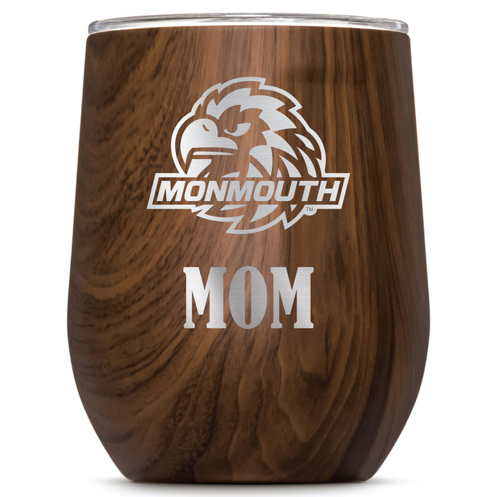 Corkcicle Stemless Wine Glass with Monmouth Hawks Mom Primary Logo