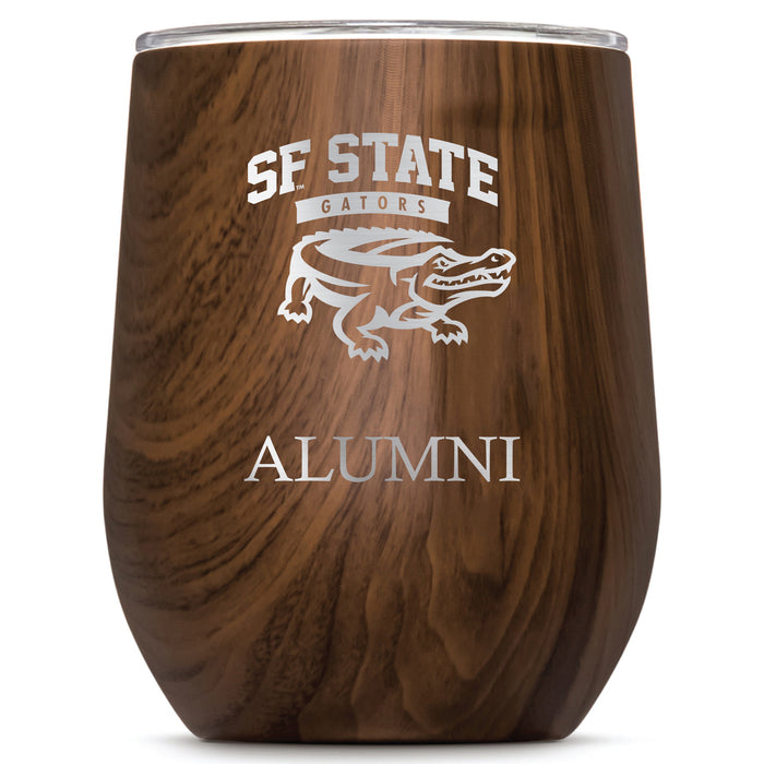Corkcicle Stemless Wine Glass with San Francisco State U Gators Alumnit Primary Logo
