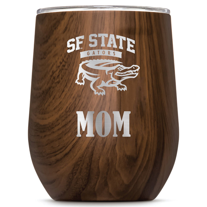 Corkcicle Stemless Wine Glass with San Francisco State U Gators Mom Primary Logo