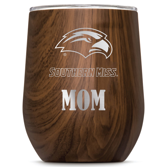 Corkcicle Stemless Wine Glass with Southern Mississippi Golden Eagles Mom Primary Logo