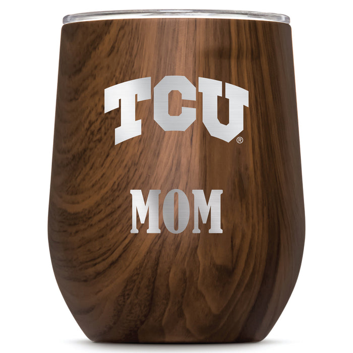 Corkcicle Stemless Wine Glass with Texas Christian University Horned Frogs Mom Primary Logo