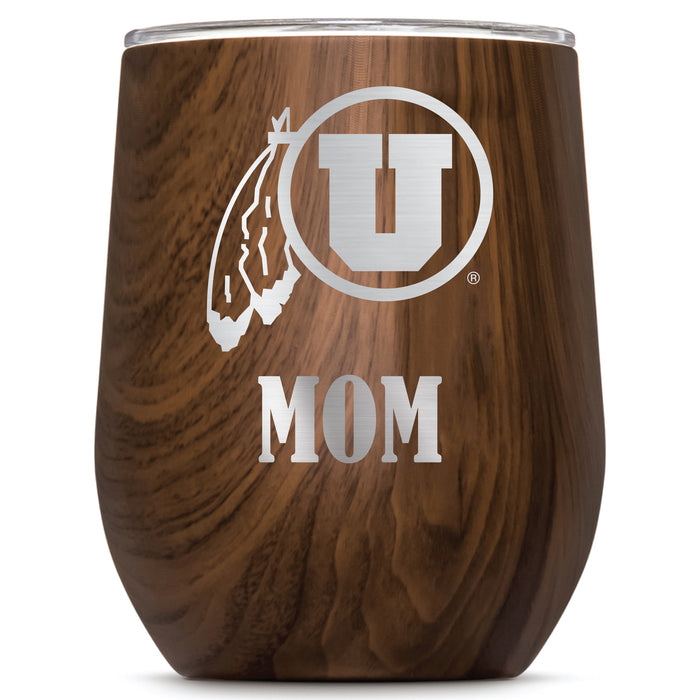 Corkcicle Stemless Wine Glass with Utah Utes Mom Primary Logo