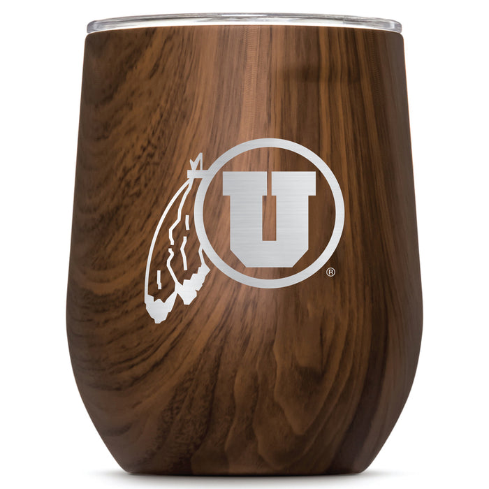 Corkcicle Stemless Wine Glass with Utah Utes Primary Logo
