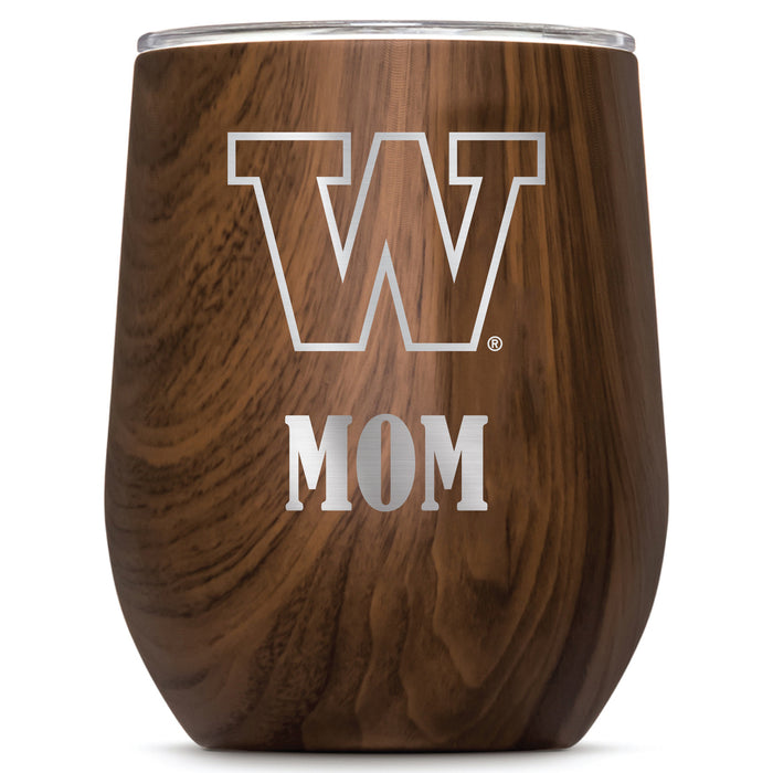Corkcicle Stemless Wine Glass with Washington Huskies Mom Primary Logo