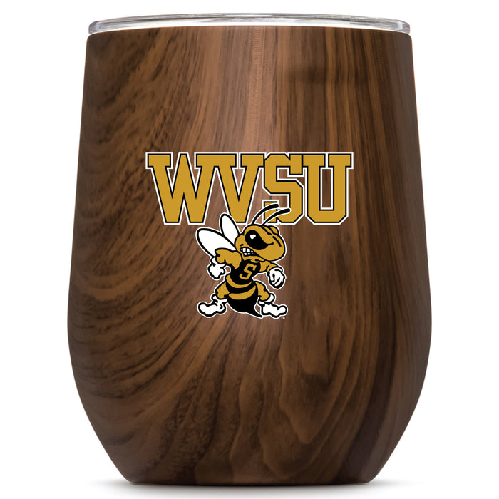 Corkcicle Stemless Wine Glass with West Virginia State Univ Yellow Jackets Primary Logo