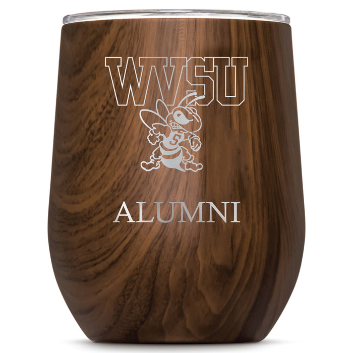 Corkcicle Stemless Wine Glass with West Virginia State Univ Yellow Jackets Alumnit Primary Logo