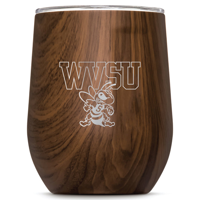 Corkcicle Stemless Wine Glass with West Virginia State Univ Yellow Jackets Primary Logo