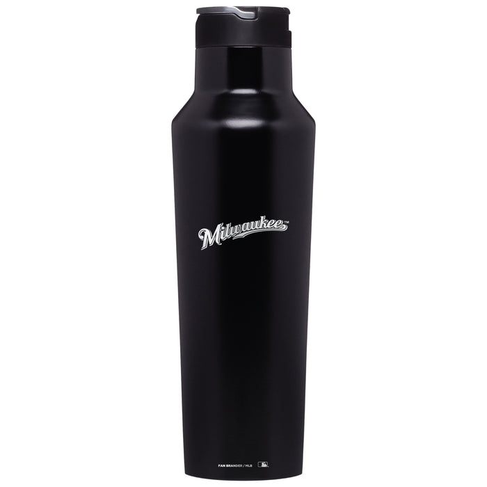 Corkcicle Insulated Canteen Water Bottle with Milwaukee Brewers Etched Wordmark Logo