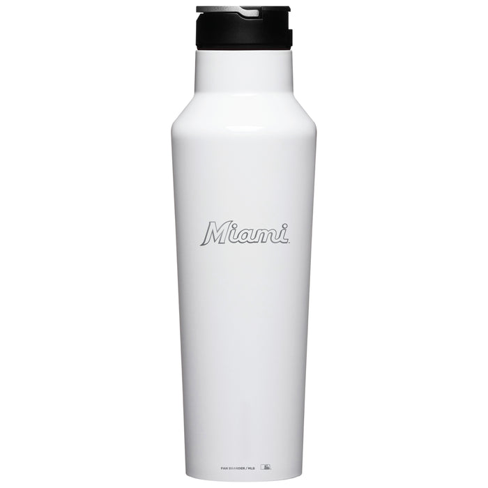 Corkcicle Insulated Canteen Water Bottle with Miami Marlins Etched Wordmark Logo
