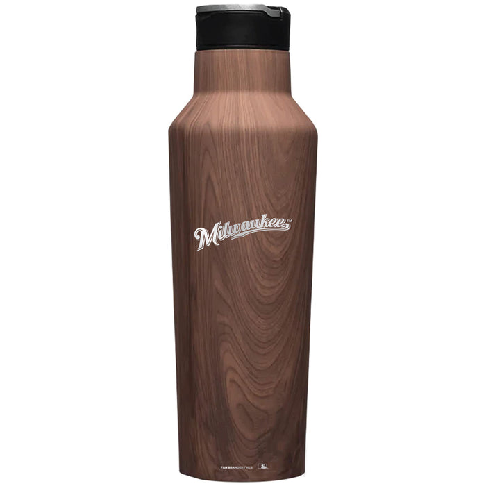 Corkcicle Insulated Canteen Water Bottle with Milwaukee Brewers Etched Wordmark Logo