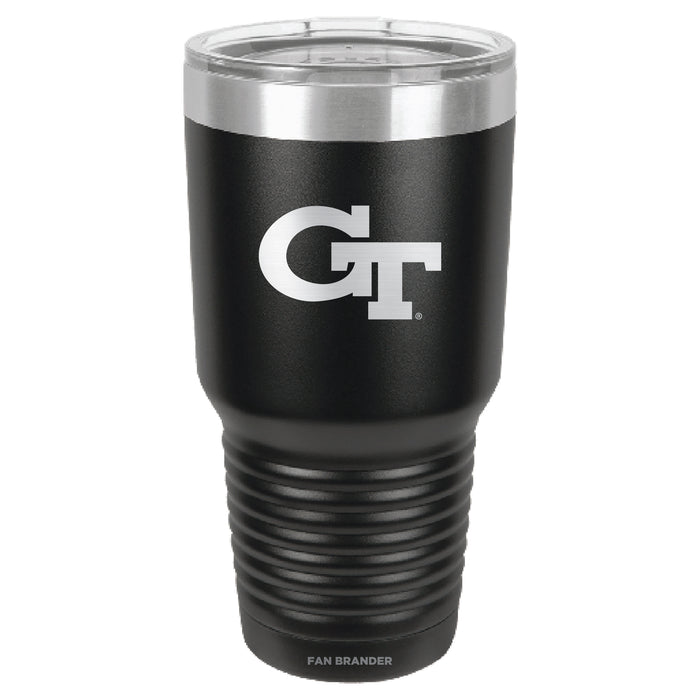 Fan Brander 30oz Stainless Steel Tumbler with Georgia Tech Yellow Jackets Etched Primary Logo