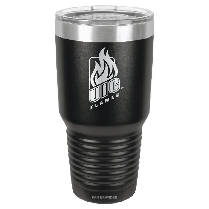 Fan Brander 30oz Stainless Steel Tumbler with Illinois @ Chicago Flames Etched Primary Logo