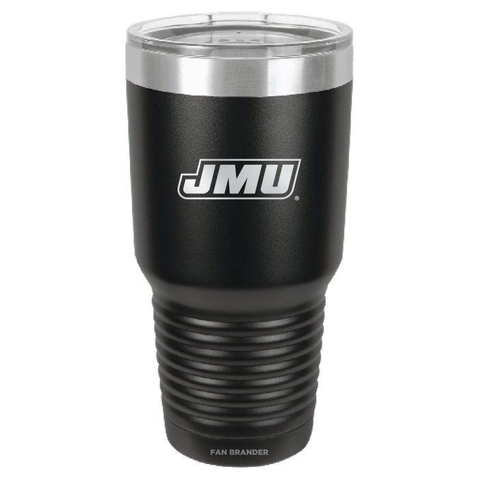 Fan Brander 30oz Stainless Steel Tumbler with James Madison Dukes Etched Primary Logo