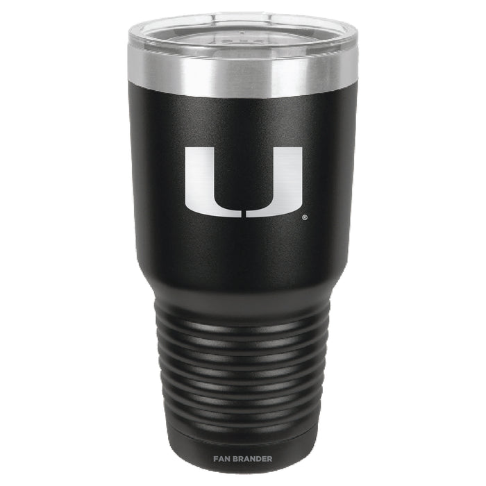 Fan Brander 30oz Stainless Steel Tumbler with Miami Hurricanes Etched Primary Logo