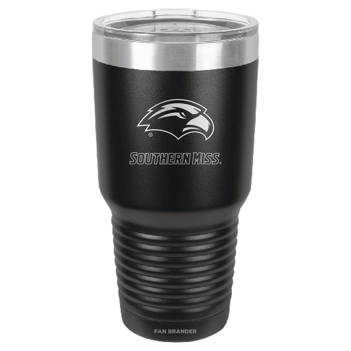 Fan Brander 30oz Stainless Steel Tumbler with Southern Mississippi Golden Eagles Etched Primary Logo