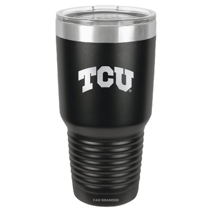 Fan Brander 30oz Stainless Steel Tumbler with Texas Christian University Horned Frogs Etched Primary Logo
