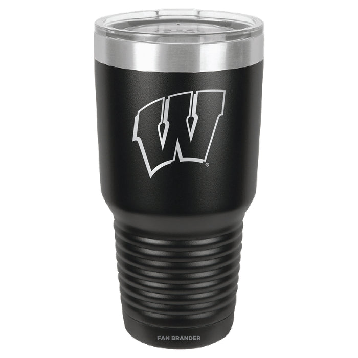 Fan Brander 30oz Stainless Steel Tumbler with Wisconsin Badgers Etched Primary Logo