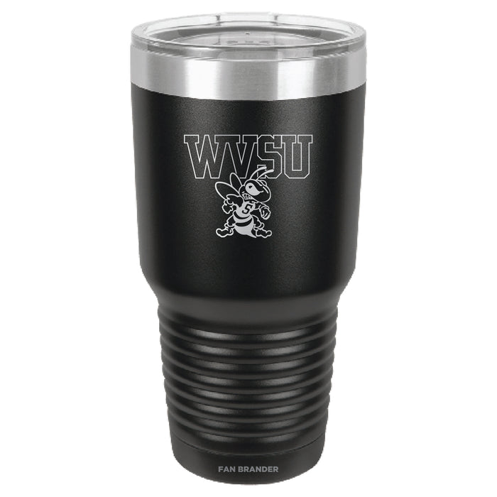 Fan Brander 30oz Stainless Steel Tumbler with West Virginia State Univ Yellow Jackets Etched Primary Logo