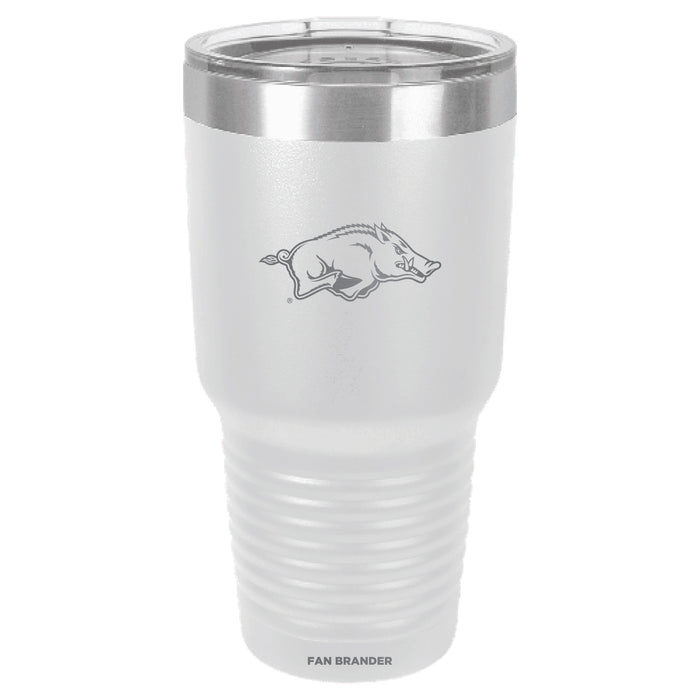 Fan Brander 30oz Stainless Steel Tumbler with Arkansas Razorbacks Etched Primary Logo