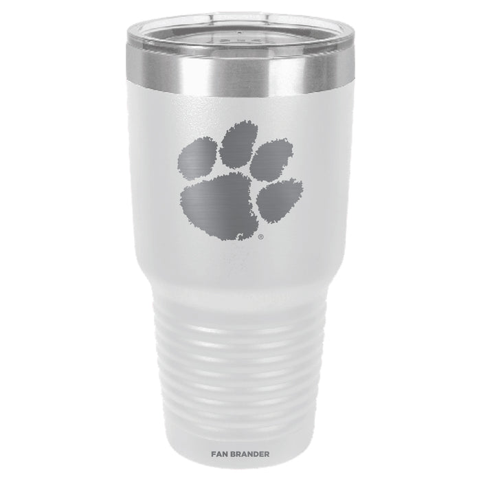 Fan Brander 30oz Stainless Steel Tumbler with Clemson Tigers Etched Primary Logo