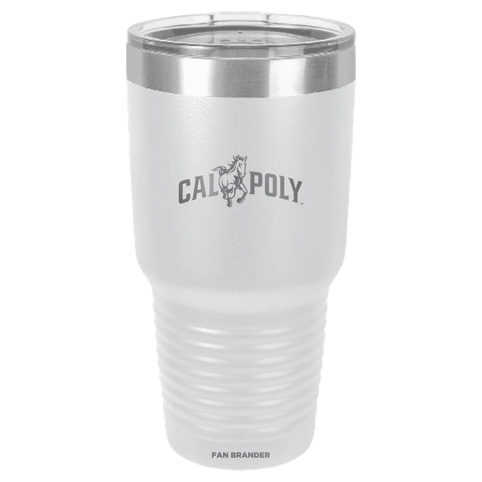 Fan Brander 30oz Stainless Steel Tumbler with Cal Poly Mustangs Etched Primary Logo