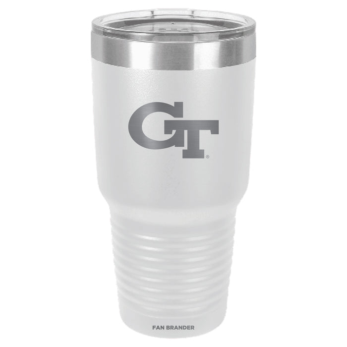 Fan Brander 30oz Stainless Steel Tumbler with Georgia Tech Yellow Jackets Etched Primary Logo