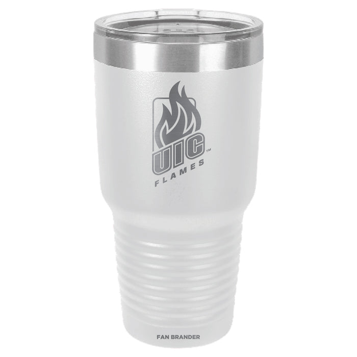 Fan Brander 30oz Stainless Steel Tumbler with Illinois @ Chicago Flames Etched Primary Logo
