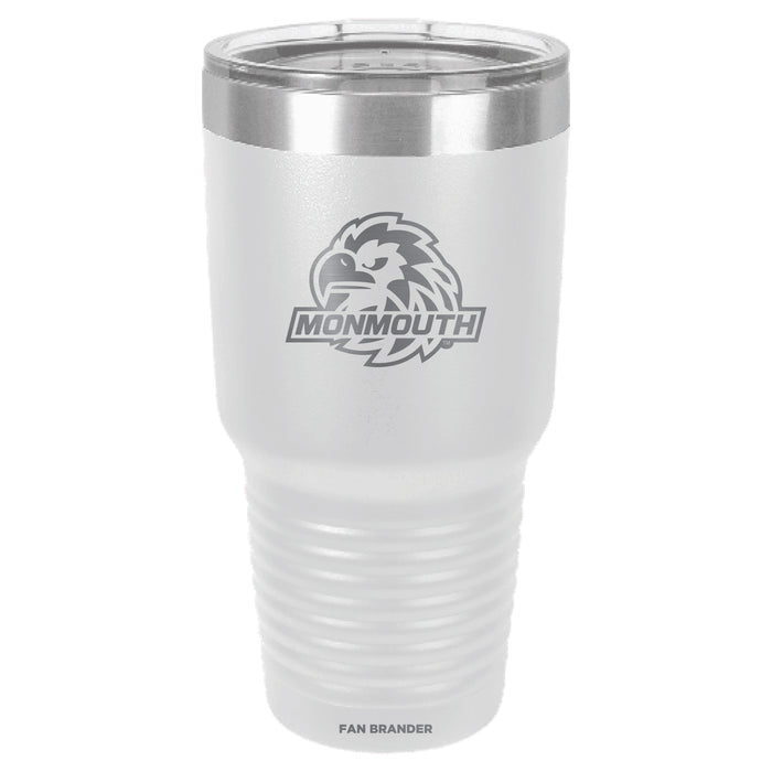 Fan Brander 30oz Stainless Steel Tumbler with Monmouth Hawks Etched Primary Logo