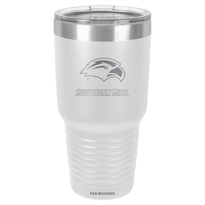 Fan Brander 30oz Stainless Steel Tumbler with Southern Mississippi Golden Eagles Etched Primary Logo