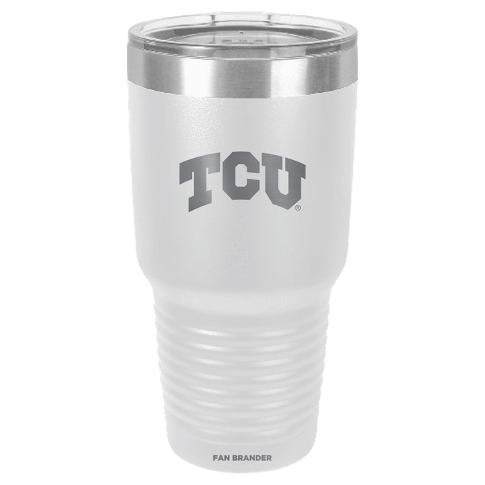 Fan Brander 30oz Stainless Steel Tumbler with Texas Christian University Horned Frogs Etched Primary Logo