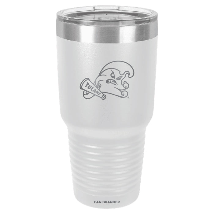 Fan Brander 30oz Stainless Steel Tumbler with Tulane Green Wave Etched Primary Logo