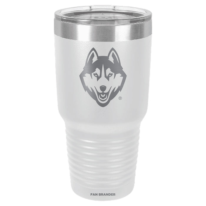 Fan Brander 30oz Stainless Steel Tumbler with Uconn Huskies Etched Primary Logo