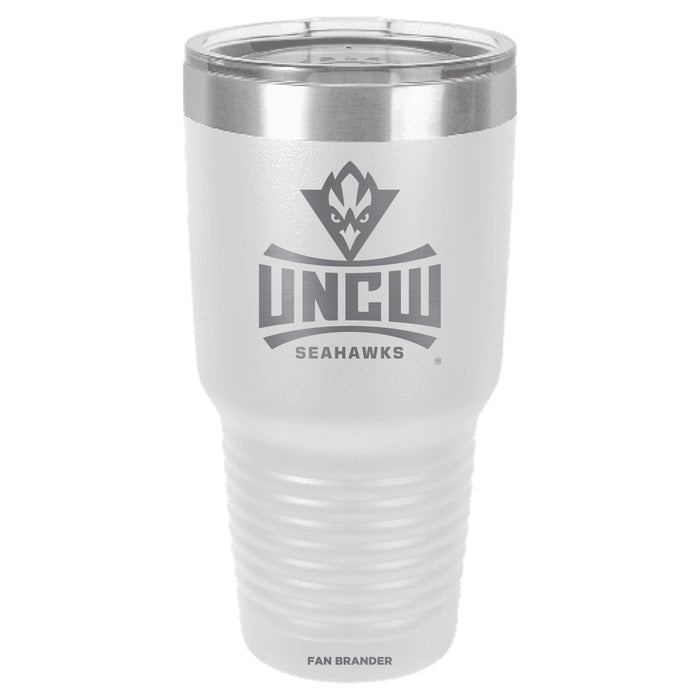 Fan Brander 30oz Stainless Steel Tumbler with UNC Wilmington Seahawks Etched Primary Logo