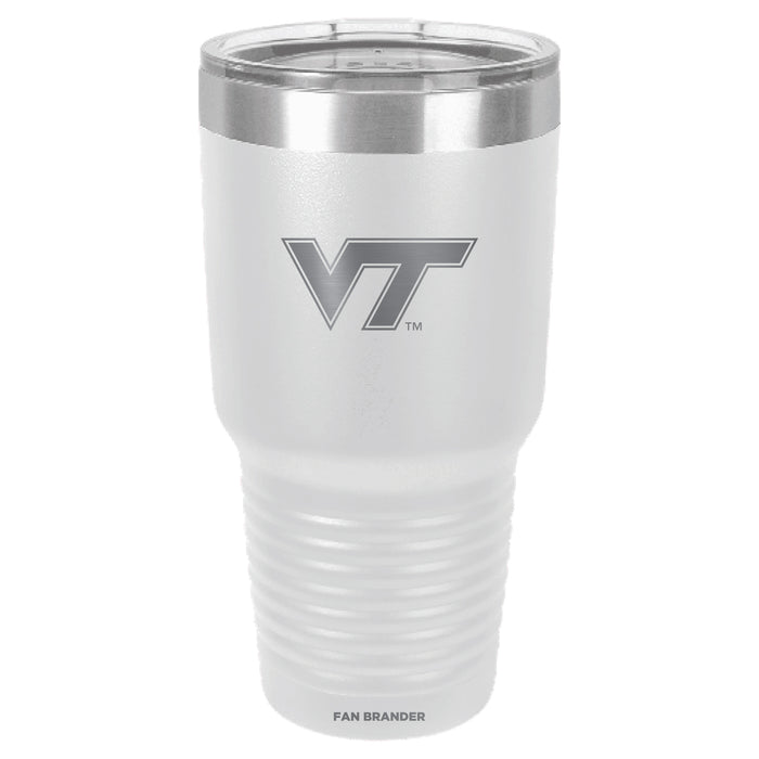 Fan Brander 30oz Stainless Steel Tumbler with Virginia Tech Hokies Etched Primary Logo