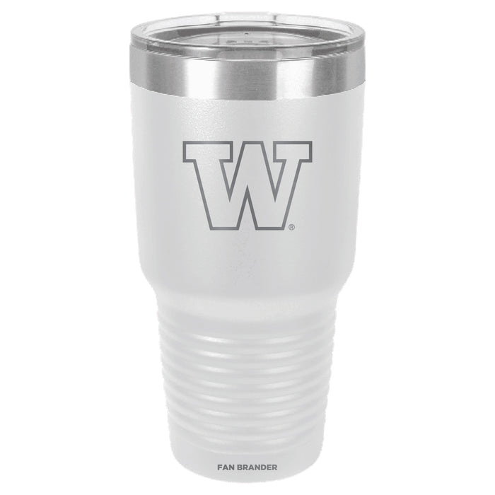 Fan Brander 30oz Stainless Steel Tumbler with Washington Huskies Etched Primary Logo